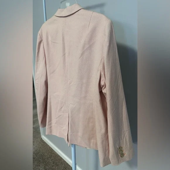 💗 💗TALBOTS Birdseye Knit One-Button Preppy Blazer - Peach & White 💗💗 - Picture 4 of 12